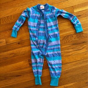 Vintage Baby Onesie 24m 2T Footie Pajamas Wibbies Striped Button Cotton USA Blue